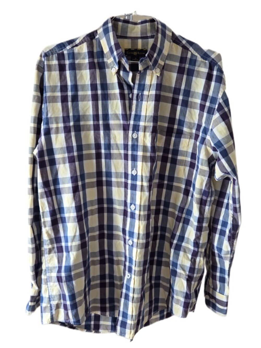 Club Room Blue/Yellow/White Men's Plaid Button Front Long Sleeve Shirt